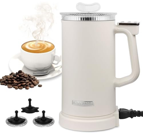 APTMAPT Milchaufschäumer Elektrisch 500W 4 in 1 Milchaufschäumer Automatisch 350 ml Heiße und kalte Milchaufschäumer für Kaffee Latte Cappuccino (Creme)