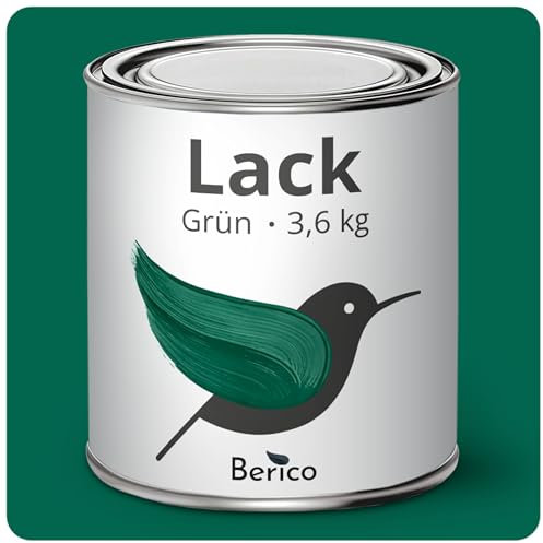 Berico Acryllack - Grün/Moosgrün - 3,6 Kg - 4in1 Lack Buntlack Möbelfarbe Möbellack - Für Innen und Außen - Holz, Möbel, Metall & Fliesen