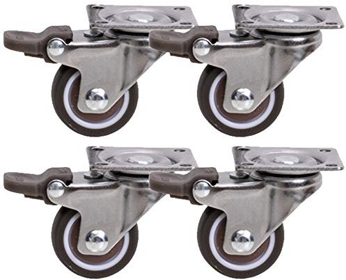 Plattenrollen, Möbelrollen mit Bremsen, 360° drehbar, flache Gummiräder, rostfrei, drehbare Rollen, wasserdicht, kleine Transportrollen (4 Bremsen 32 mm)