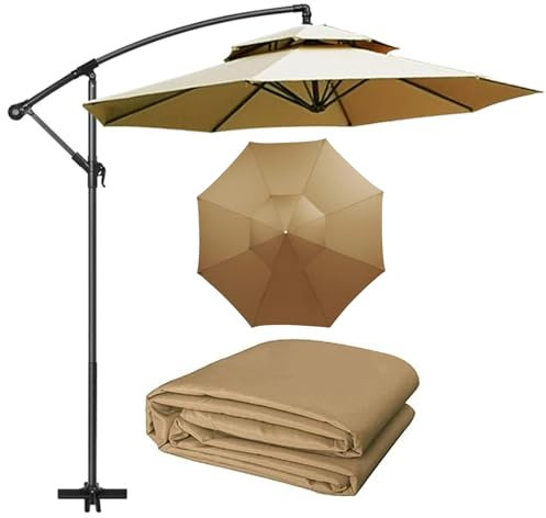 Sonnenschirm ersatzbezug 2.7m/3m, Sonnenschirmtuch mit doppelter oberseite Terrassenschirm Ersatzdach Garten Balkon Sonnenschirm Ersatzteile für Marktschirm und Ampelschirm(Size:3m/9.8ft-8 ribs,Color: