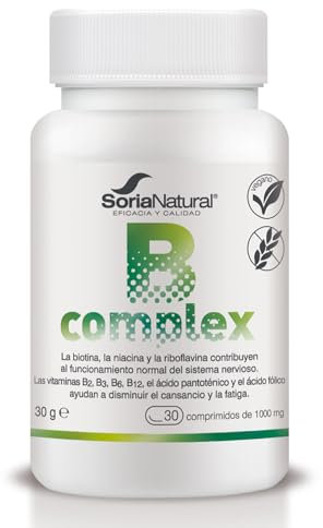 Soria Natural B Complex - Combinación de Vitaminas del Grupo B Contribuye al Rendimiento del Sistema Nervioso e Intelectual – Ayuda a Disminuir el Cansancio y Fatiga - 30 comprimidos de 1000 mg.