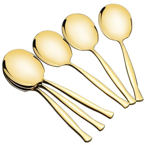Cinkyou Large Serving Spoons set of 6 Pieces, Stainless Steel Large Buffet Serving Utensils, Gold