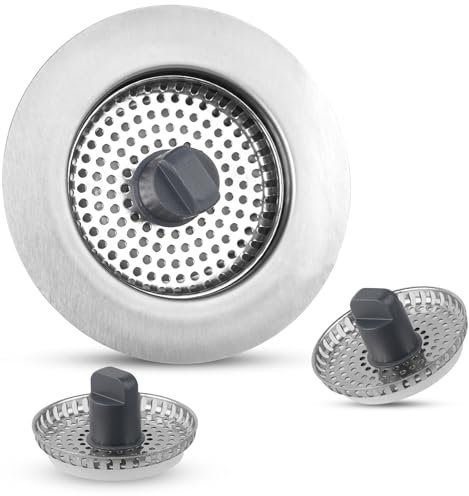 iFealClear Upgraded 3-in-1 Kitchen Sink Plug with 3 Baskets, Odour-Blocking & Anti-Clogging, Stainless Steel Sink Strainer, Fits Sink Holes' Diameter of 75-82 mm, Depth > 28 mm