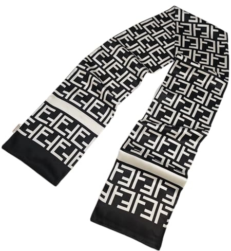 GIMIRO Sciarpa in seta satinata a doppio strato, 150 x 16 cm, cravatta a fiori, cintura in vita per blazer, cappotto, abito, 5# Black/White Unisex, 150cm x 16cm