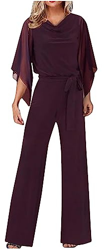 EMATOP Jumpsuit Damen Elegant für Hochzeit Hosenanzug Sommer Lang Overall Einteiler Lässiger Hosenanzug 3/4 Ärmel Einfarbig Playsuit Hohe Taille Strampler Spielanzug Festlich Party Romper