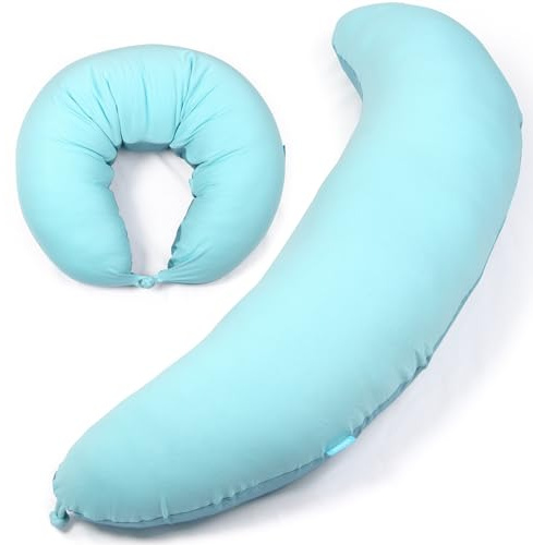 BYRIVER 39 Mint Green Blue C Shaped Body Pillow for Side Sleeping Adults Men Women, Anxiety Relief Hug Pillow, Small Pregnancy Pillow Legs Knees Support, Gifts for New Moms (L)