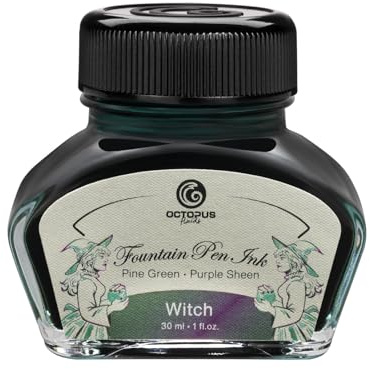 Octopus Fluids Witch Sheen Ink, Füllhaltertinte im Tintenglas, Sheen-Tinte, Grün, 30 ml | Zweifarbiger Glanzeffekt ohne Glitzerpartikel, sichtbar auf glattem, wenig saugendem Papier und mit breiter Feder