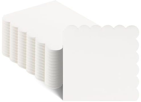 NatNarr 120 Pcs Cocktail Napkins Scalloped White Wedding Napkins Disposable Dessert Beverage Napkin for Wedding, Bridal Shower,Coffee Bar Dinner, 5 x 5 Inch