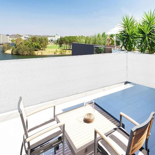 Balkon Sichtschutz 55 x 475 cm HDPE Atmungsaktiv Balkonumrandung Balkonverkleidung Reißfest, mit Ösen Kabelbinder Sichtschutz für Balkon Terrasse, Weiß