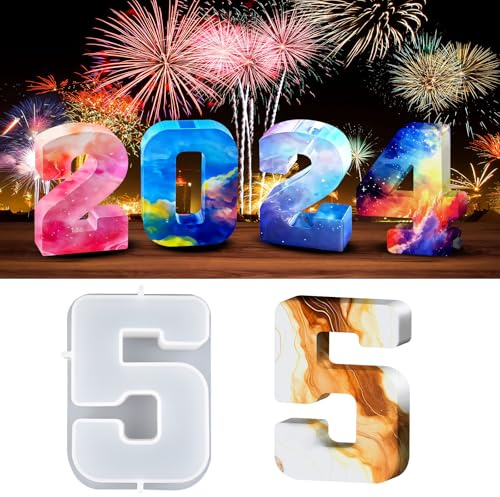 wikimo Silikonform Nummer Groß, 18 cm/7 inch Epoxidharz Formen für 3D-Numerisch 0-9, Silikonform GießForm Nummer für Geburtstag Hochzeit Party Weihnachten Kunst Basteln Ornamente Resin Formen (5)