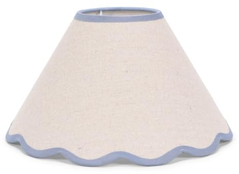 ValueLights | Small Natural Linen Tapered Light Shade with Blue Scallop Trim for Table Lamp | Lamp Shades, Home Décor & Improvement Essential | 270mm Shade Width
