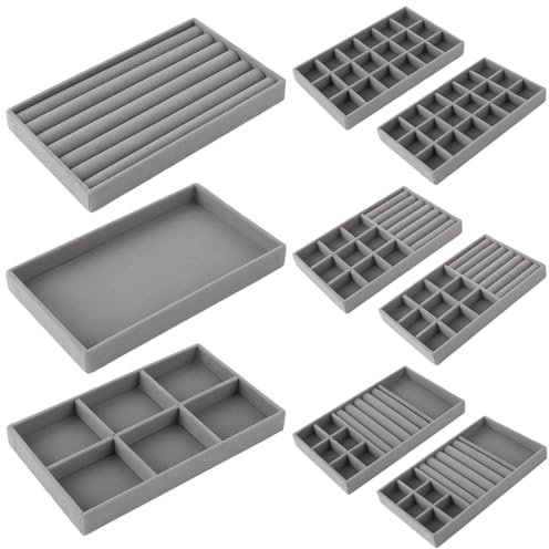 WOPPLXY 9 Stück Grau Schmuck Organizer, Stapelbar Schmucktablett, Schmuckaufbewahrung Schublade zum Aufbewahren und Präsentieren Schmuck und Schmuckstück