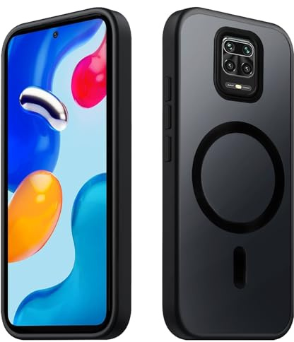 Tawarror Funda Magnética para Xiaomi Redmi Note 9S/ Note 9 Pro, Carcasa Translúcido Mate Trasera para Redmi Note 9S, PC Tapa Anti-Arañazos TPU Bumper Anti-Golpes Fina Protectora Caso, Negro