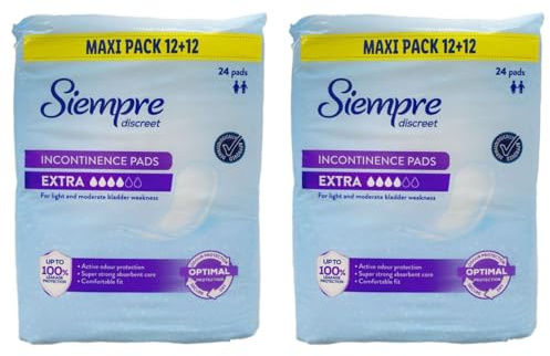 24 Hygiene Siempre Discreet - Incontinence Pads | Extra | for Light & Moderate Bladder Weakness 24 Pads×2 [Twin Pack Total 48]