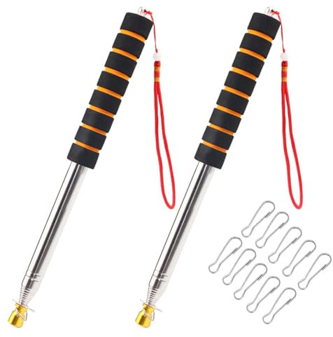 9.8ft (300cm) Telescopic Handheld Flagpole, 2Pcs Stainless Steel Handheld Flag Pole Portable, Stainless Steel Teaching Pointer Stick, Retractable Banner Pole with 10 Flagpole Clips (Blue & Red)