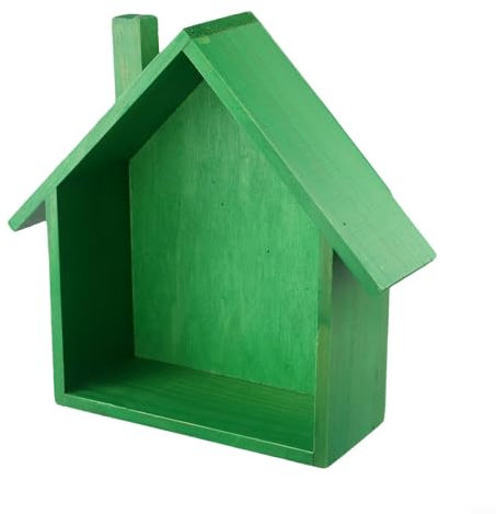 Holzhaus-Dekoration, Retro- und nostalgische Wandmontage, Holzhaus, Wanddekoration, Regal, minimalistisches Holzhaus, kleines Haus für Heimdekoration (grün)