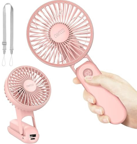 CNMTCCO Handventilator, Mini Tragbarer Ventilator, Wiederaufladbarer, Faltbarer USB-Ventilator Mit 5 Geschwindigkeitsstufen, Leiser Kleiner Persönlicher Ventilator mit Powerbank (Rosa)