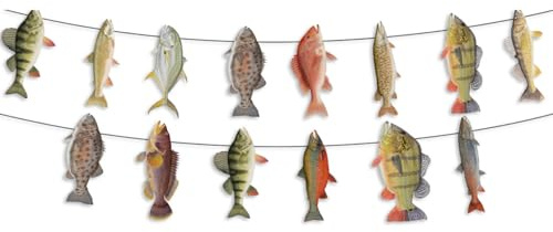 HIXNUG Fishing Fish Mix Bunting Fish Bunting Party Decorations for Boys Girls Happy Birthday Fishing Baby Shower Decorations