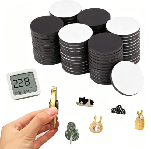 CALLYSONIC Lot de 26 aimants à coller, plaquettes magnétiques, puissants, ronds, autocollants, pour réfrigérateur, tableau noir