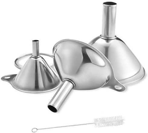 Embudo - Embudo Cocina 3 Piezas,Pequeño, Acero Inoxidable, Con Mango y Cepillo de Limpieza, Apilable, Adecuado Para Líquidos, Aceites, Polvos