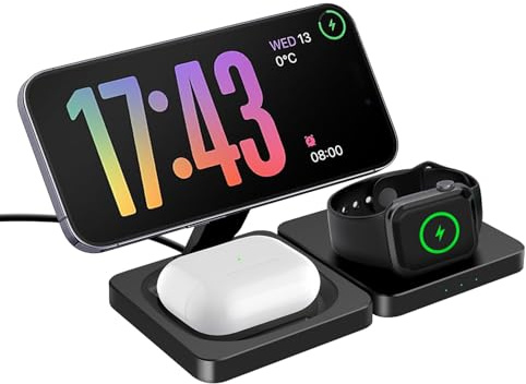 Chargeurs à Induction 3 en 1, Magnétique Station de Chargeur sans Fil Rapide 15W pour Mag-Safe pour iPhone 17 16 15 14 13 12 Pro Max/Plus/Air, Air Pods,Apple Watch Serie 11/10/9/8/7/6/5/4/3/Ultra 2
