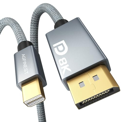 AGFINEST Câble Mini DisplayPort vers DisplayPort 1.4, Bidirectionnel Mini DP vers DP 8K60Hz 4K240Hz/144Hz 2K360Hz HDR G-Sync FreeSync Thunderbolt 2 câble DP pour Mac/iMac/Laptops/TV/Projecteur(1M)