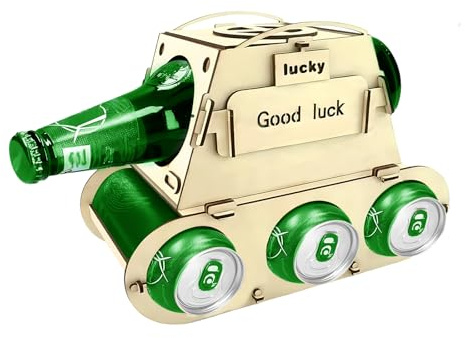 ZHAO GE Personalisierter Flaschenträger Holz im Tank-Design, Träger für Flaschen Holz 4er, Biergeschenke für Männer, Kreative Geschenkidee für Bierliebhaber