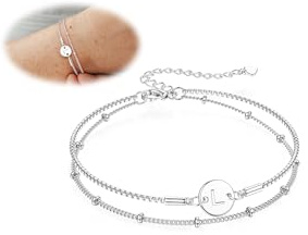 Mehrlagiges Initialen Armband Damen mit Buchstaben Anhänger Verstellbar | Zartes mehrlagiges Initialen Armband aus Silber mit Buchstaben Anhänger, verstellbar, Schmuck Geschenk für Damen und Mädchen