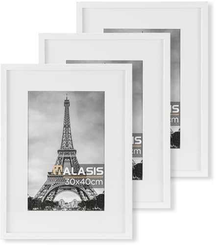 Walasis Cornice portafoto 30x40 Bianco Set da 3 pezzi 40x30 Cornice in legno bianca per collage foto poster - Cornice in legno con vetro acrilico