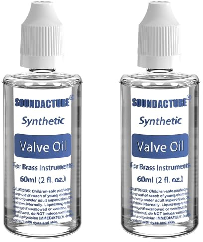 SOUNDACTURE 2PCS 2oz Brass Valve Oil for Trumpet, Trombone, Tuba & Baritone – Premium Synthetic Valve Lubricant, 2-Pack for Smooth Action, Long-Lasting Performance & Easy Application