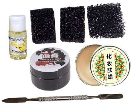 ARTSEWPLY 7 Stück Teiliges Halloween Schminkset Wundwachs mit Spezialeffekt Schwämmen und Kunstblut Gel Hautfreundlich Vielseitig für Narben Wunden Special Effects Makeup Party und Karneval