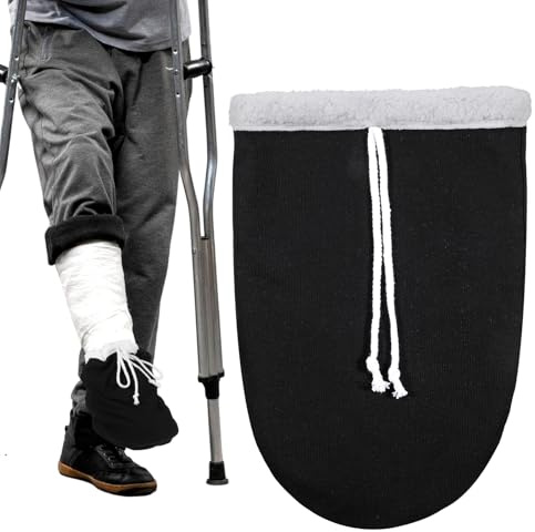 Tweruna Washable Cast Sock Cover for Foot, Black Cast Cover with Adjustable Drawstring, Warm Foot Cast Sleeve Plaster Stocking for Men Women Feett Leg Ankle