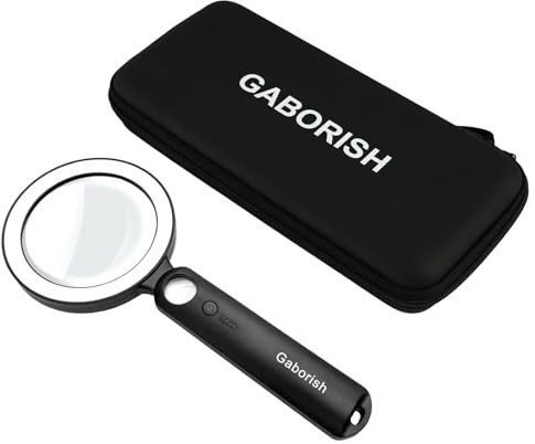 GABORISH Große Lupe mit Licht+Aufbewahrungsetui USB Aufladbar, 10X 30X Leselupe mit Licht für Senioren Groß, 36 LED & 5 Lichtmodi Vergrößerungsglas, Glaslinse Handlupe für Inspektion (Weiß & Schwarz)