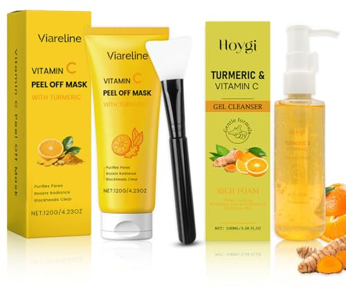 Kurkuma Vitamin C Gesichtsreinigung Set, Vitamin C Peel-Off Maske + Kurkuma Gesichtsreiniger, Turmeric Facial Cleanser, Reinigungsschaum für einen strahlenden Teint, gegen dunkle Flecken