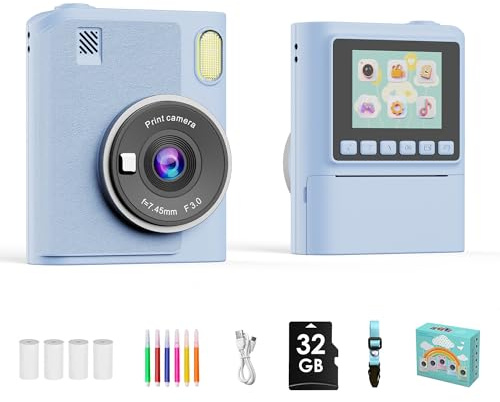 Macchina Fotografica Bambini Fotocamera Digitale Bambini con 1080P HD,scheda da 32 GB e carta per stampante,schermo da 3,15 pollici,fotocamera bambini regali di Natale,giocattoli per bambina e bambino