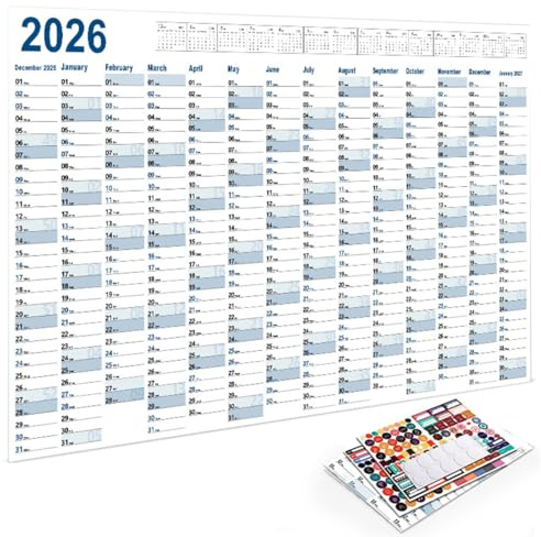 EJRUP Calendrier mural 2026 de papier en français plié Rainbow + plié agenda annuel gratuit - durable & respectueux du climat, avec des autocollants(B)
