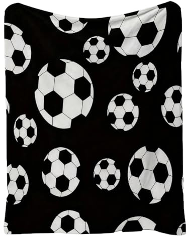 CLKDPNO Football Blanket Soccer 130x150cm Football Fleece Blanket Soft Warm Fluffy Microfiber Blanket Soccer Throw Over for Bed, Sofa, Couch, Birthday Gift, Black