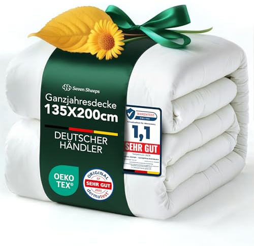 seven sheeps Allergiker Bettdecke 135x200, Ganzjahresdecke, Oeko-Tex, Dermatest sehr gut, Temperaturregulierende, Atmungsaktive Premium Duvet, Waschbar bei 60°C