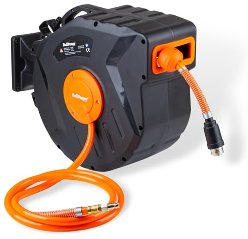 Druckluftschlauch Aufroller Druckluft Schlauchaufroller Schlauchtrommel mit Standard-Schnellkupplung NW 7,2-1/4 Zoll mit Wandhalterung und Automatik Auf- und Abrollfunktion - DSA-020 - 20 Meter