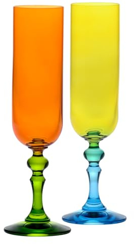 Krosno Colored Champagne Flutes Set of 2-220ml Hand Painted Lead-Free Crystal - Champagne and Prosecco Glasses, Orange and Yellow - for Sparkling Wine, Mimosas, Bellinis - Bubble Collection