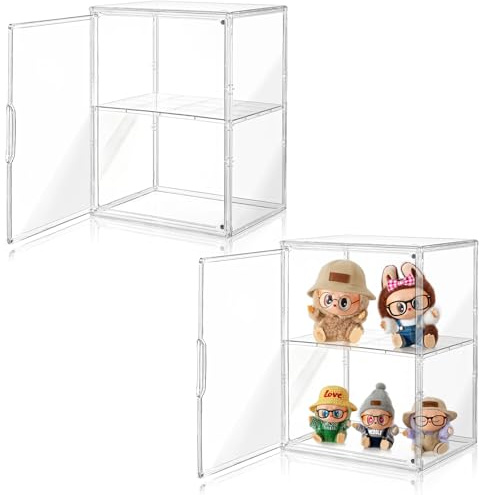 Amllas Acrylic Display Case for Collectibles, Clear Acrylic Display Box with 3 Adjustable Layers and Magnetic Door, Stackable Clear Storage Box/Bins for Figures,Lego, Book