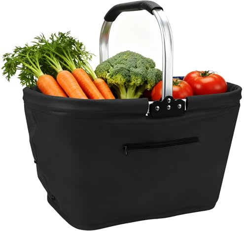 35 l vikbar shoppingkorg, bärkorg picknickkorg med vadderade handtag, praktisk hopfällbar korg shoppingväska med aluminiumram, vattenavvisande shoppingkorg för resor, picknick, shopping