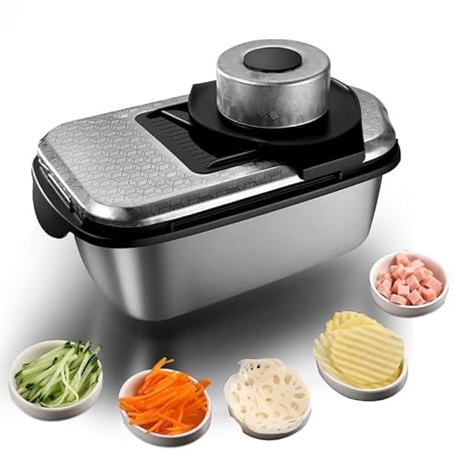 NOVANO 9-in-1 Vegetable Chopper, Stainless Steel Mandoline Slicer, Veggie Chopper, Food Chopper with Container, Onion Chopper, Veggie Cutter for Salad, Potato and Carrot, kitchen essentials Tool
