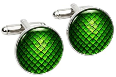 Green Dragon Scale Cufflinks | Dragon Egg Fantasy Gift for RPG, Film & Book Fans | Mythical Reptile Scale Design | Unique Groomsmen & Wedding Accessory in Gift Box