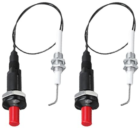 MoSundi Set di 2 accenditori piezoelettrici per griglie a gas, stufe, forni, caminetti e riscaldatori, ad alta tensione 18 kV, pulsante, filo da 50 cm