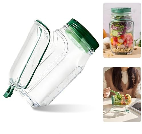 1Pcs Salad Pod, Lid Salad Pod Jar Side Open, Vertical Layering Built-In Bowl Design, Portable Fresh Salads Spinner Storage, Leakproof Dressing Compartment, Suitable for Home Outdoor Travel and Party