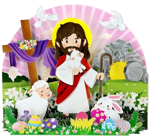 DISJOURNEY Biglietto di auguri religioso pop-up di Pasqua, con scritta in lingua inglese He Is Risen, per bambini, realizzato a mano, con busta, per amici, famiglia, figlio, figlia, nipote, nipote