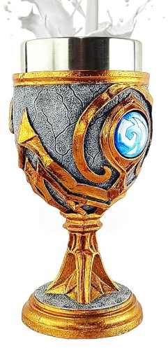 Taza de cáliz – Diseño medieval vintage, recipiente de acero inoxidable, copa con forro de resina tridimensional, para uso ceremonial ornamentado, frasco decorativo para el hogar, accesorio de comedor