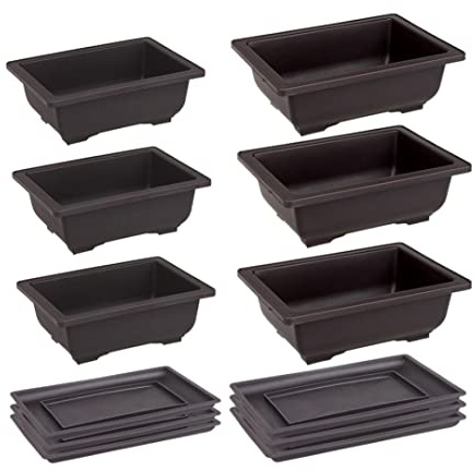 Latemeia Vasi da addestramento per bonsai con vassoio in plastica, fioriera rettangolare, contenitore per coltivazione di fiori, 6 set, decorazione per pelouse