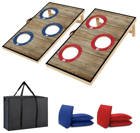 NZQXJXZ Cornhole Spiel Outdoor, 60x35cm Massivholz Premium Corn Hole Boards | mit 6 Cornhole Säckchen und Einer Tragetasche, Tragbar Cornhole Toss Set für Familie und Erwachsene